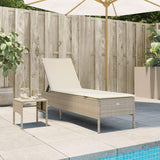 vidaXL Chaise Longue avec Table et Coussin Beige résine tressée, transat, lit de Repos de Jardin, Meuble d'extérieur, Chaise Longue d'extérieur