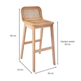MOB-IN Lot de chaises Sana d'îlot et Bar en chêne et Assise cannage 65cm