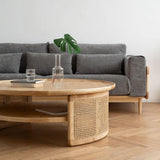 AZZAZETES Table Basse de Salon Table Basse Ronde en Rotin Et Bois Massif, Style Nordique Rétro, for Salon, Canapé Simple Table D'appoint de Canapé