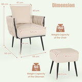 RELAX4LIFE Fauteuil de Salon avec Repose-Pieds, Fauteuil d’Appoint en Velours avec Oreiller Confortable | Pieds Métalliques Robustes| Patins Ajustables, Conception Semi-entourante 65X66X80CM, Beige