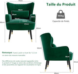 Vesgantti Fauteuil en Velours avec Oreiller Lombaire Fauteuil Scandinave Chaise Fauteuil Relax Confortable Pieds en Métal pour Salon Chambre 67 x 82 x 89 cm Charge Max. 180kg - Vert