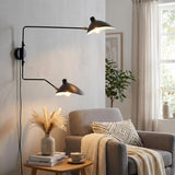 BARCELONA LED Applique Murale Noire en Fer à Double Bras E27, Grande Lampe Murale avec Câble et Interrupteur, Design Classique Moderne Vintage de Luxe pour Intérieur