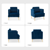 HULALA HOME Fauteuil d'appoint en Velours Fauteuil Club Moderne en Velours avec Coussin Amovible et Pieds en Métal Doré Canapé Capitonné en Velours pour Salon Club Réception Clients Bleu Marine