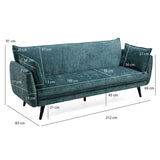 Meubletmoi Canapé 3 Places Convertible en Tissu Doux Bleu Canard avec Pieds en Bois d'Eucalyptus Noir - Hugues