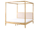 Beliani Lit à Baldaquin Minimaliste en Bois 160 x 200 cm Tête de Lit Rembourré Marron Clair Haillicourt