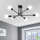 MRHYSWD Lustre Noir Luminaire Plafonnier Noir Industriel Vintage Moderne, 6 Lumières De E27 Plafonnier Chambre Salon Salle De Bain Cuisine Couloir Salle à Manger Paille Entree, Sans Ampoule