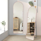 NESHER HOME Miroir Mural Pleine Longueur 160x50cm Complet arqué à Poser au Sol avec Support ou à accrocher au Mur avec kit de Fixation Inclus - Finition du Cadre en Aluminium brossé Rose Gold