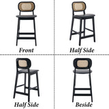 Ya-Home Lot de 2 Tabourets de Bar en Bois Chaise de Bar Rotin Tabourets de Cuisine Confortable en Cuir PU Chaise Bar avec Repose-Pieds, Noir
