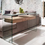 Meubletmoi Console en Verre trempé et Caisson avec tiroir en Bois MDF - Design Contemporain - Ice
