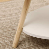 Belfoyer Table Basse Ovale scandinave, Table Basse Ovale avec 2 Tablettes Table Style Nordique, Blanc Naturel