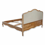 Loberon Lit Serravalle, cadre sculpté à la main, style maison de campagne française, tête de lit incurvée ornementale, meuble de chambre, lit en bois, bois de manguier, lin, marron/blanc