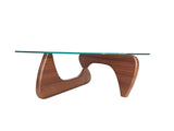 EVKA-Venux Table basse ronde, table basse pour le salon, table basse de 105 cm-75 cm-40 cm, table basse en verre trempé, table basse avec pieds en bois, noyer (châtaignier X)