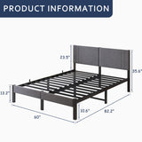 DUMEE Cadre de lit king size de 1,5 m avec tête de lit rembourrée, cadre de lit rembourré avec support à lattes en métal, lit king size gris