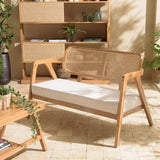 MACABANE Will - Canapé Flores 2 p. en Teck Dossier cannage Naturel Coussin Gris