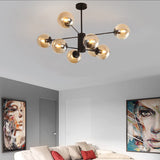 DRYIC Lustre, Lustre Suspension Globes En Verre Spoutnik Suspension Pour Îlot de Cuisine Salon Chambre Salle À Manger/Amber/8-