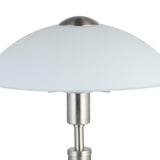 Eglo Lampe à poser SOLO 1, 1 lampe de table à flamme, matériau : acier, couleur : nickel mat, verre : blanc satiné, douille : E14, variateur tactile inclus