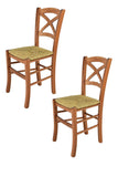 t m c s Tommychairs - Set 2 chaises Cross pour Cuisine, Bar et Salle à Manger, Robuste Structure en Bois de hêtre peindré en Couleur Cerisier et Assise en Paille