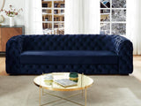 Vente-unique - Canapé 3 Places Chesterfield Stanley - Velours Bleu Nuit