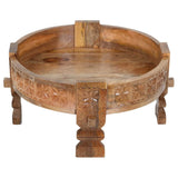 Casa Moro Table de travail Rakim naturel, diamètre 50 cm, ronde x hauteur 26 cm, en bois massif sculpté, style ancien marocain vintage, canapé