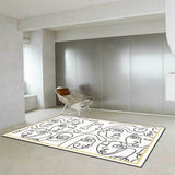 Tapis Style Moderne Tapis Poils Ras Visage Humain de Lineart Abstrait Blanc Noir pour la Chambre, Salle de Jeux 80*120