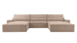 mb-moebel Grand canapé d'angle XXL en U panoramique lit Convertible avec Coffre 6/7 Places - en Tissu Velours côtelé - salon & séjour – Denver U - Poso 02 (Beige foncé)