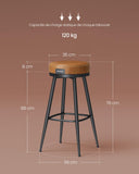 VASAGLE EKHO Collection - Tabouret de Bar Pivotant à 360°, Lot de 2, Hauteur de Bar, PU avec Coutures, Style Moderne Mi-siècle, Hauteur 76 cm, pour Cuisine, Bar, Montage Facile, Marron Caramel