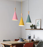 E27 Suspension Salle à manger Lampe Bois Abat-jour en Fer Rose Vert Jaune Décoration LED luminaire suspendue Salle de séjour Lustre Moderne Ronde Réglable éclairage de Bureau Salon Cuisine Plafonnier