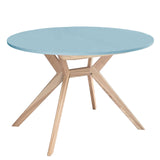 RAGABA Biju Table à manger ronde extensible 120 cm pour 6 personnes, en frêne massif et panneau MDF, peu encombrante, extensible, bleu pigeon