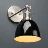 Phansthy Applique murale industrielle avec interrupteur marche-arrêt, applique murale rétro avec abat-jour en métal dôme, luminaires muraux intérieurs E27 pour cuisine et salon (noir)