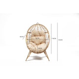 Fauteuil Œuf sur Pied avec Coussin Moelleux Beige - Design Jane en Résine Tressée Aspect Rotin - Hamac Suspendu Stable pour Balcon, Jardin ou Salon - Structure Acier Robuste, Résistant aux Intempéries