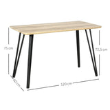HOMCOM Table à Manger Design Industriel Grand Plateau dim. 120L x 60l x 75H cm Pieds métal Noir en épingles MDF Aspect chêne Clair
