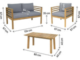 Salon de Jardin en Bois avec Coussins Beckham - 4 Places - Gris