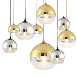Euone_Clothes Suspension Luminaire avec Abat-jour Boule en Verre Semi-plaqué, Lampe Suspendue de Plafond Moderne, Lustre de Chambre de Salle à manger de Cuisine (Or, 20cm), (‎DGY-1004)