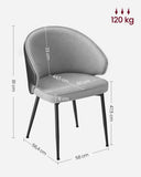 VASAGLE Chaise de Salle à Manger, Chaise de Cuisine, Siège Rembourré, en Tissu Coton-Lin, Fauteuil de Salon, Pieds en Métal, Moderne, pour Salle à Manger, Cuisine, Gris Clair LDC100G02