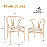 VODUR Wishbone Chaise de salle à manger en bois massif naturel Hans Wegner Y Chaise en rotin et en bois d'accoudoirs - Lot de 2 chaises en bois de hêtre (bois de hêtre + couleur bois naturel)