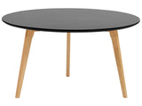 Table Basse Diamètre 80 cm en MDF Noir et Bois Clair pour Salon Moderne Tennessee