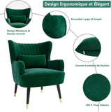 Vesgantti Fauteuil en Velours avec Oreiller Lombaire Fauteuil Scandinave Chaise Fauteuil Relax Confortable Pieds en Métal pour Salon Chambre 67 x 82 x 89 cm Charge Max. 180kg - Vert