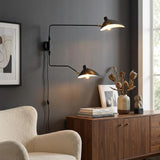 BARCELONA LED Applique Murale Noire en Fer à Double Bras E27, Grande Lampe Murale avec Câble et Interrupteur, Design Classique Moderne Vintage de Luxe pour Intérieur