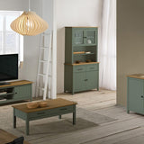 AltoBuy Tina - Buffet Haut 4 Portes 2 Tiroirs Bois Ciré et Vert