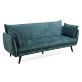 Meubletmoi Canapé 3 Places Convertible en Tissu Doux Bleu Canard avec Pieds en Bois d'Eucalyptus Noir - Hugues