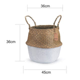 Panier Jonc De Mer Rangement Panier Plante Seagrass de Fleur Corbeille en Paille (Naturel + Blanc)