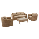 Hespéride - Salon de Jardin Mooréa Savana 5 Places - Anti-Rouille - Résine Tressée - Coussins Déhoussables Déperlants - 1 Canapé, 2 Fauteuils et 1 Table Basse - Mobilier d'Extérieur Jardin, Patio