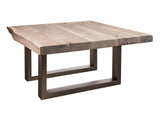 MASSIVMOEBEL24.DE Table Basse carrée 90x90cm - Fer et Bois Massif d'acacia laqué (Natural Stone) - Freeform #122