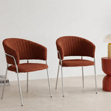 Lot de 2 chaises en Tissu bouclé Rouille et piètement chromé - Isya