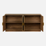 sweeek - Buffet Exotique 4 Portes. décor Bois de manguier rainuré. Buffet Bas. poignées en métal doré. L 160 x P 40 x H 75cm