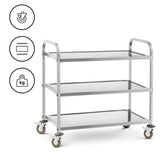 Royal Catering Chariot de Service Desserte Cuisine à roulettes 3 Plateaux RCSW 3 (101x55x96,5cm, capacité de Charge 480 kg, épaisseur des étagères 3cm)