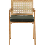 HOMIFAB Chaise en Bois Massif, cannage Naturel et Velours côtelé Vert - Lina