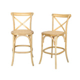sweeek - Lot de 2 tabourets de Bar bistrot Vintage en Bois Naturel avec Repose-Pieds