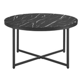 [en.casa] Table Basse pour Salon Meuble Rond Design pour Intérieur Panneau de Particules Mélaminé Acier Revêtu par Poudre 45 x 80 cm Noir Marbre Noir