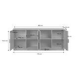 sweeek - Buffet Exotique 4 Portes. décor Bois de manguier rainuré. Buffet Bas. poignées en métal doré. L 180 x P 40 x H 75cm